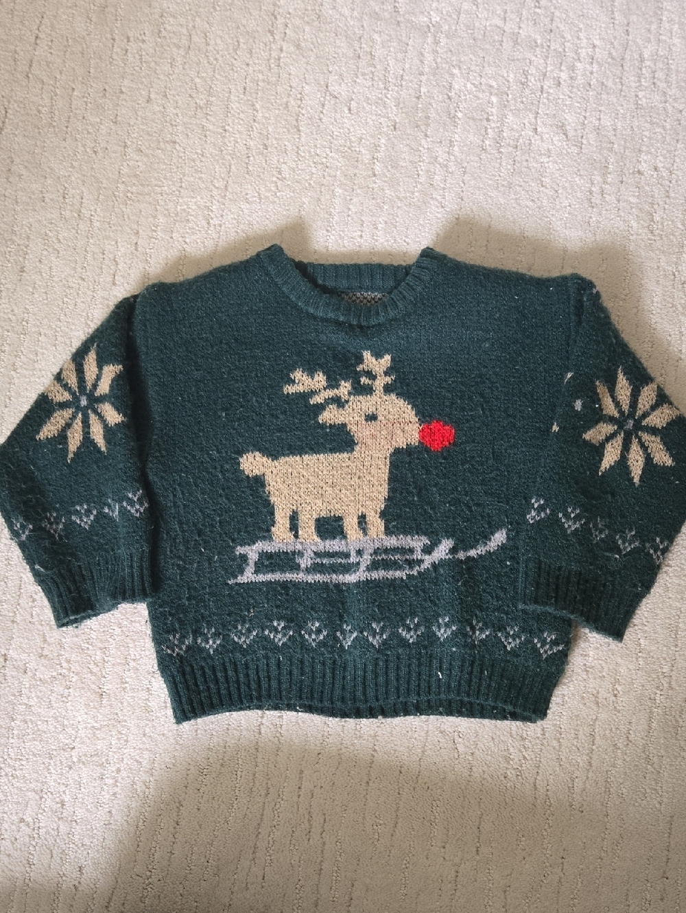 UNBRANDED • Thick Green Rudolph Sweater, 3T